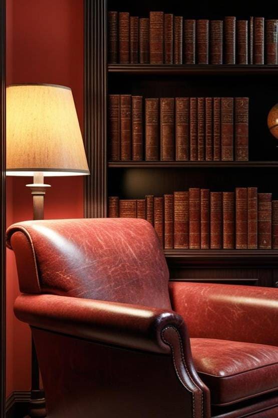 rich red home library