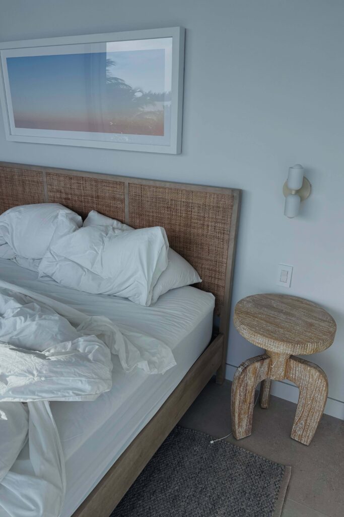 wood and art coastal bedroom